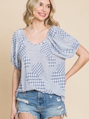 Hounds Tooth And Check Plaid Top