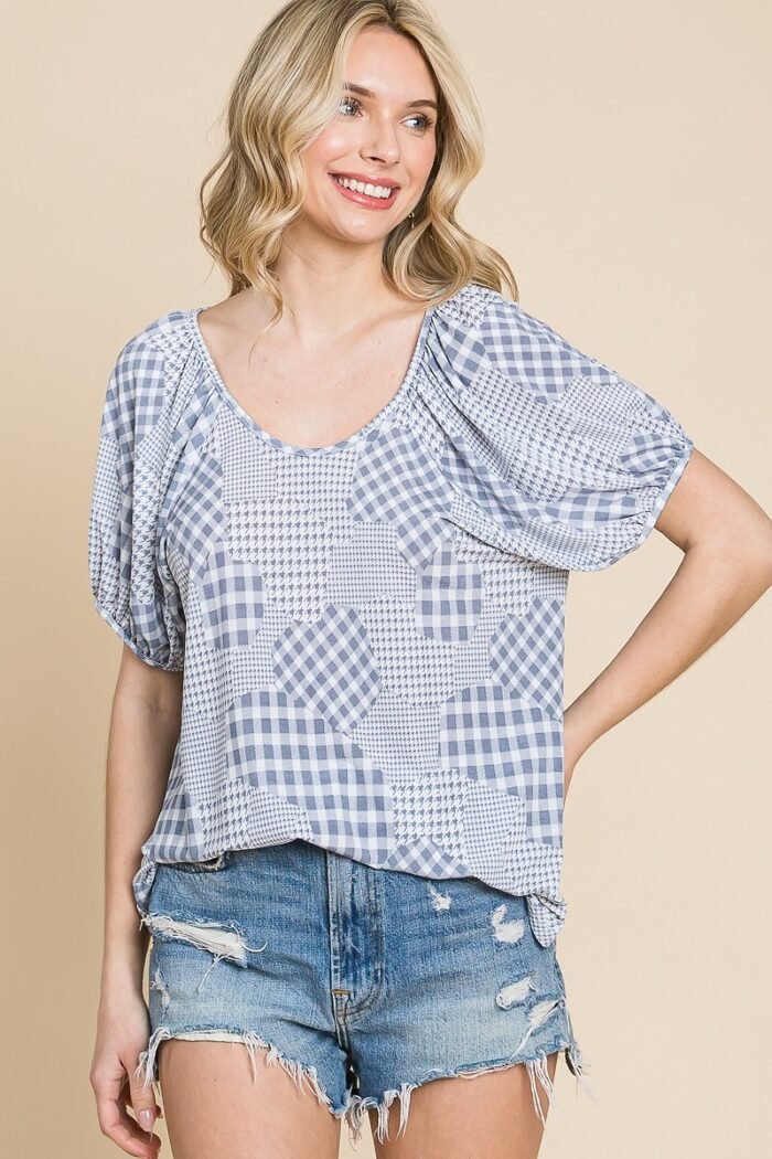 Hounds tooth and check plaid top