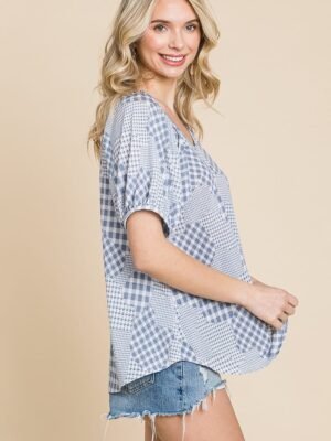 Hounds Tooth And Check Plaid Top