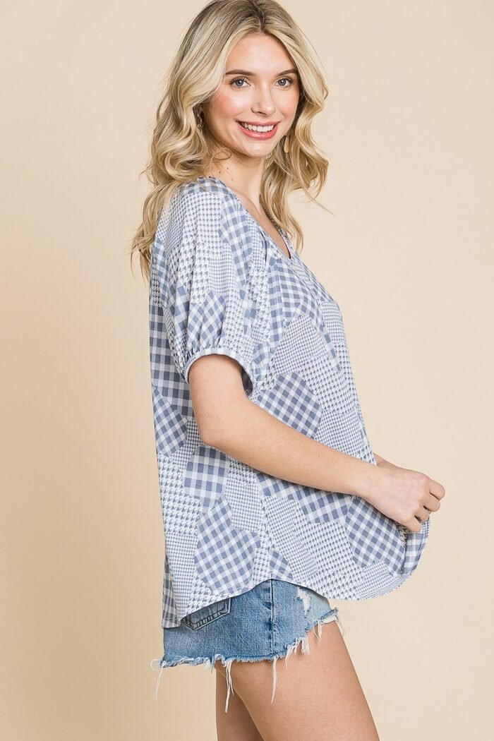 Hounds tooth and check plaid top