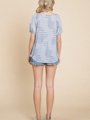 Hounds Tooth And Check Plaid Top