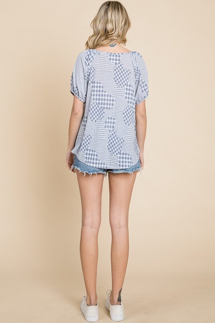 Hounds tooth and check plaid top