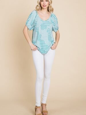 Hounds Tooth And Check Plaid Top