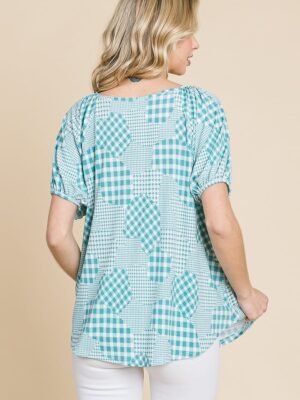 Hounds Tooth And Check Plaid Top