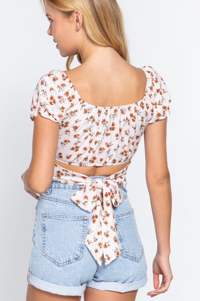 Short slv print crop woven top