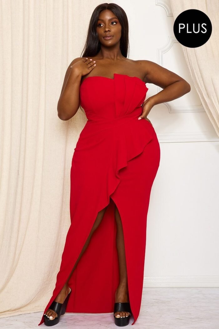 Pleated detail tube top plus maxi dress