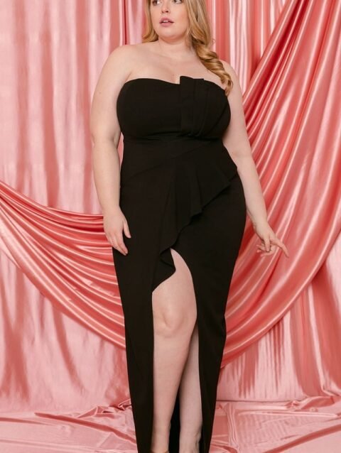 Pleated Detail Tube Top Plus Maxi Dress