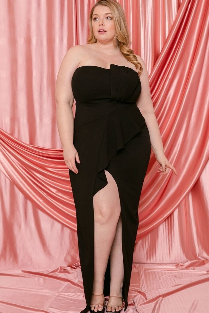 Pleated detail tube top plus maxi dress