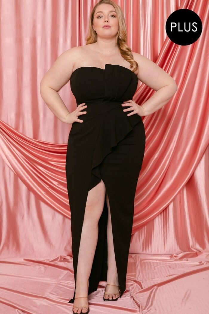 Pleated detail tube top plus maxi dress