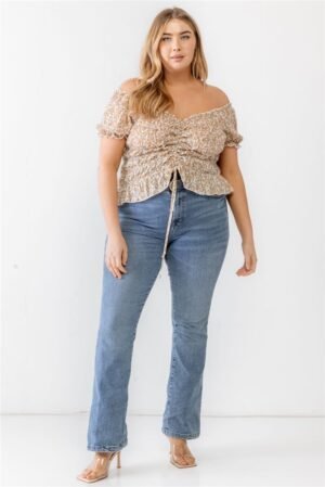 Plus Floral Chiffon Ruched Smocked Off-the-shoulder Top Plus Floral Chiffon Ruched Smocked Off-the-shoulder Top