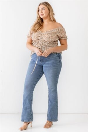Plus Floral Chiffon Ruched Smocked Off-the-shoulder Top Plus Floral Chiffon Ruched Smocked Off-the-shoulder Top