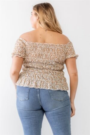 Plus Floral Chiffon Ruched Smocked Off-the-shoulder Top Plus Floral Chiffon Ruched Smocked Off-the-shoulder Top