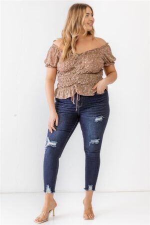 Plus Floral Chiffon Ruched Smocked Off-the-shoulder Top Plus Floral Chiffon Ruched Smocked Off-the-shoulder Top