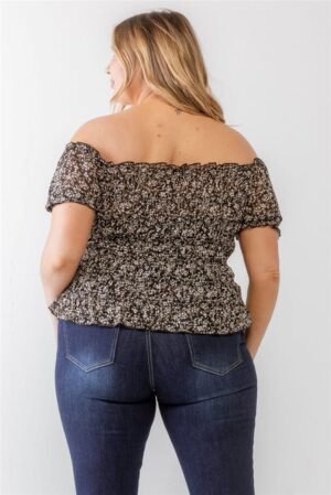 Plus Floral Chiffon Ruched Smocked Off-the-shoulder Top Plus Floral Chiffon Ruched Smocked Off-the-shoulder Top