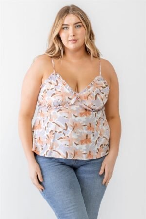 Plus Floral Print Woven Ruffle Sleeveless Back Zipper Tank Top Plus Floral Print Woven Ruffle Sleeveless Back Zipper Tank Top