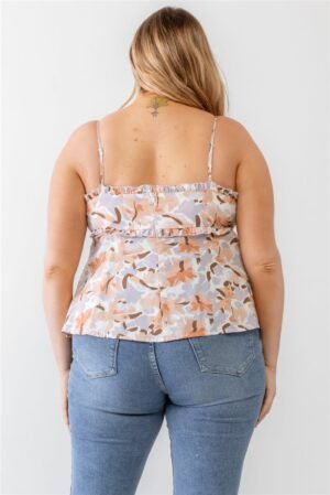 Plus Floral Print Woven Ruffle Sleeveless Back Zipper Tank Top Plus Floral Print Woven Ruffle Sleeveless Back Zipper Tank Top