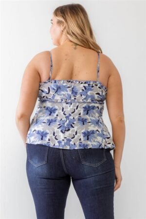 Plus Floral Print Woven Ruffle Sleeveless Back Zipper Tank Top Plus Floral Print Woven Ruffle Sleeveless Back Zipper Tank Top