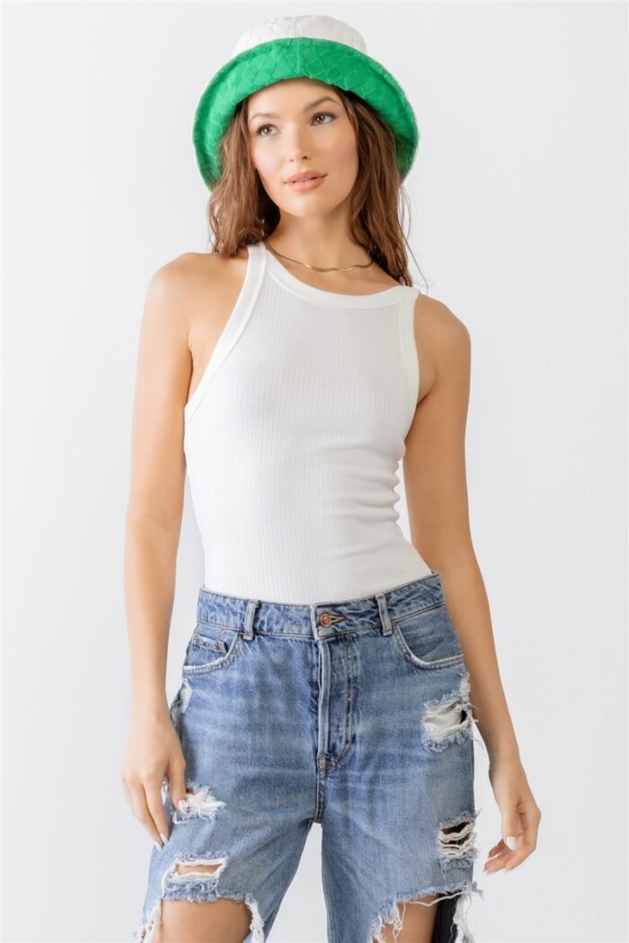 Ribbed v strap back bodysuit