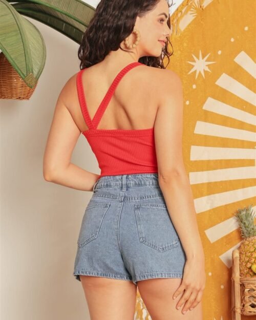 ribbed v strap back bodysuit