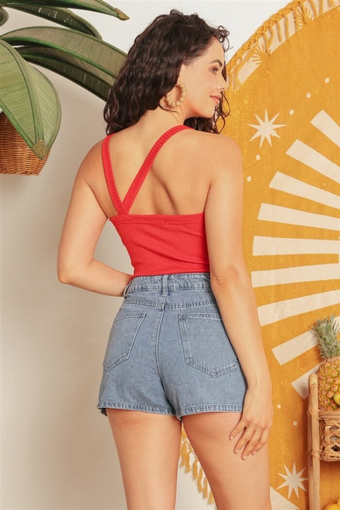 Ribbed v strap back bodysuit