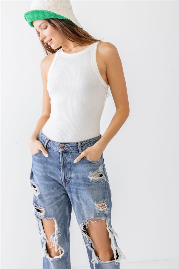 Ribbed v strap back bodysuit