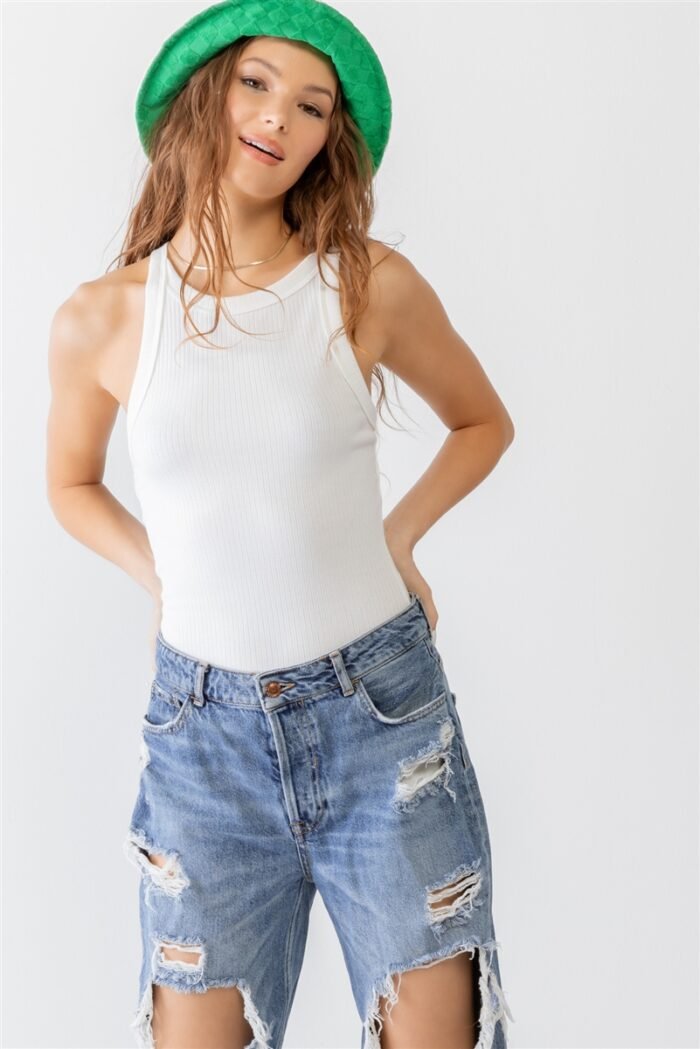 Ribbed v strap back bodysuit