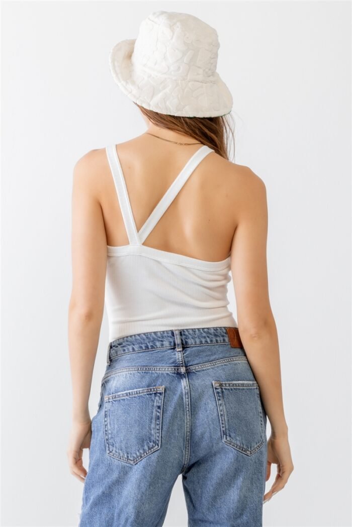 Ribbed v strap back bodysuit