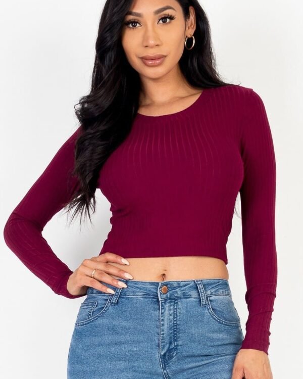 Long Sleeve Round Neck Basic Crop Top