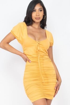 Front Lace Up Ruched Mini Dress Front Lace Up Ruched Mini Dress