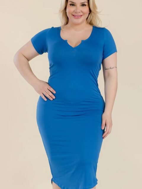 Plus Size Split Neck Bodycon Midi Dress