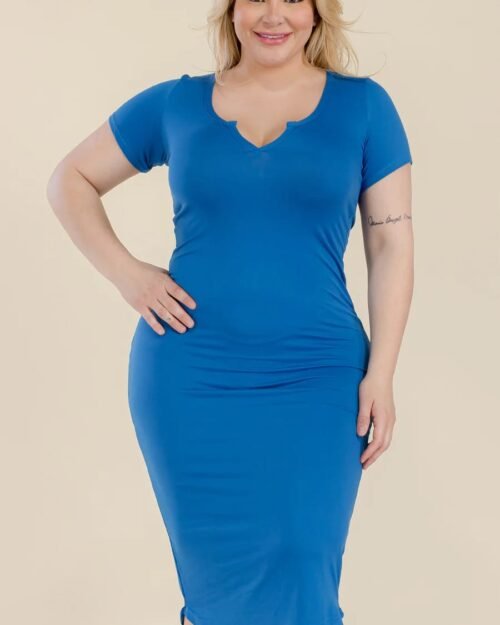 plus size split neck bodycon midi dress