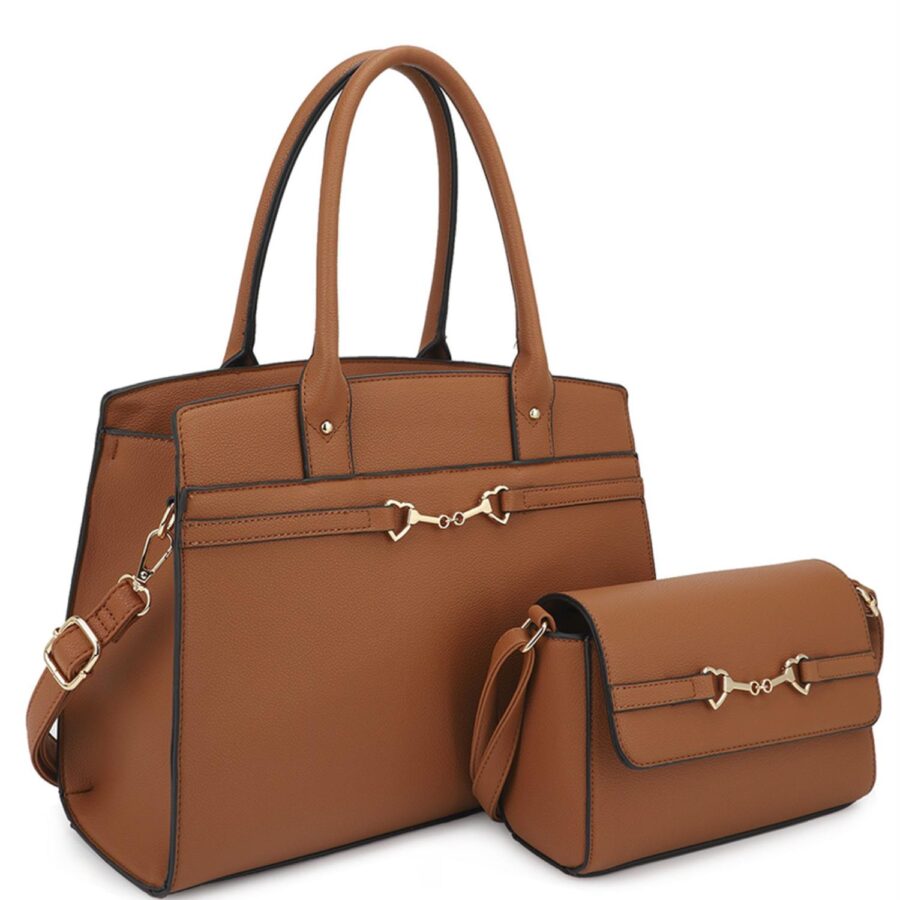 2in1 matching design handle satchel with crossbody bag