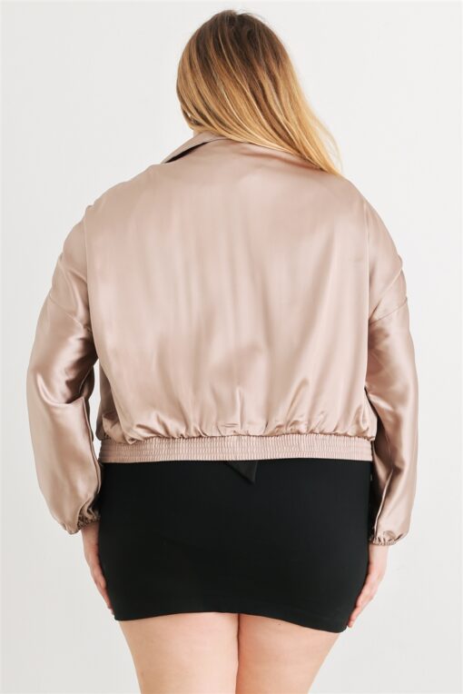 Plus Satin Zip-up Ruched Long Sleeve Cropped Bomber Jacket - Image 11