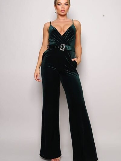 Samba Rhinestone Belt Velvet Jumpsuit