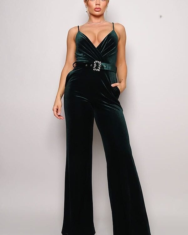 Samba Rhinestone Belt Velvet Jumpsuit