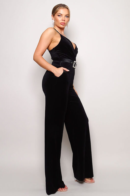 Samba Rhinestone Belt Velvet Jumpsuit - Image 6