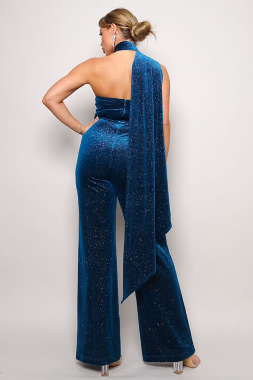 Scarf Top Glitter Velvet Jumpsuit - Image 4
