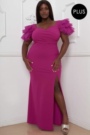 Mesh Tulle Shoulder Plus Size Maxi Dress Mesh Tulle Shoulder Plus Size Maxi Dress