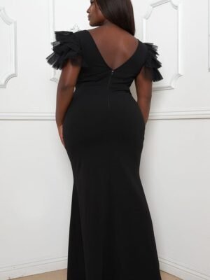 Mesh Tulle Shoulder Plus Size Maxi Dress