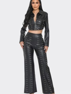 Faux Leather Set With Rhinestone Detail
