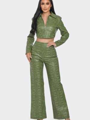 Faux Leather Set With Rhinestone Detail