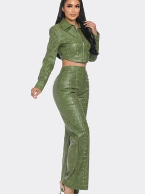 Faux Leather Set With Rhinestone Detail