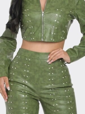 Faux Leather Set With Rhinestone Detail