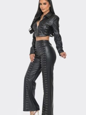 Faux Leather Set With Rhinestone Detail