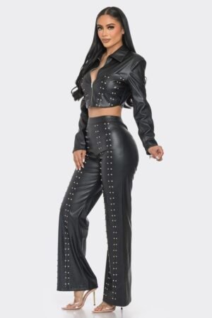 Faux Leather Set With Rhinestone Detail Faux Leather Set With Rhinestone Detail