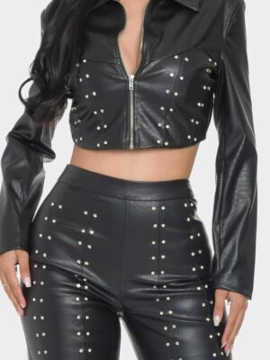 Faux Leather Set With Rhinestone Detail