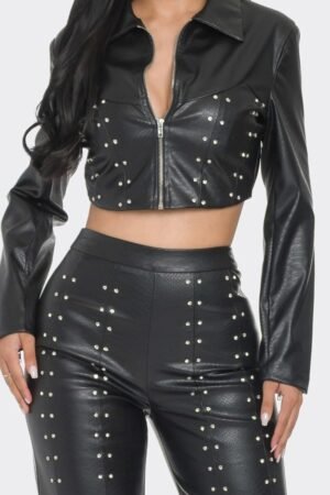 Faux Leather Set With Rhinestone Detail Faux Leather Set With Rhinestone Detail