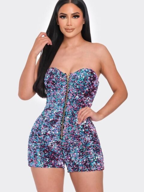 Multi Sequins Tube Top Romper