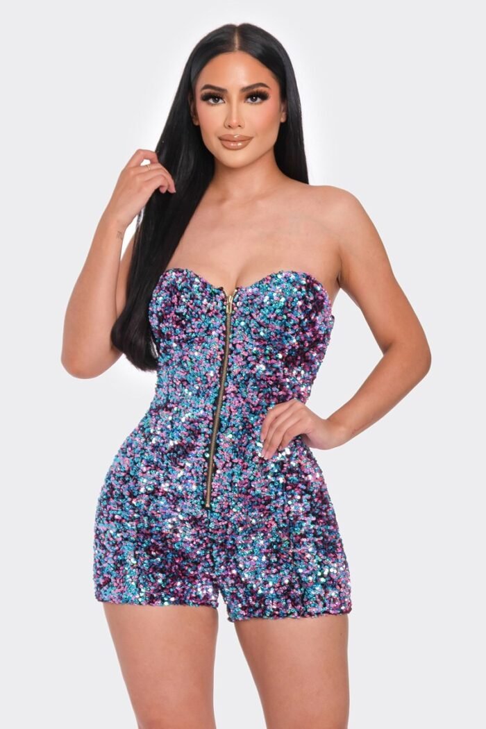 Multi Sequins Tube Top Romper - Image 1