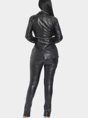 Pu Leather Zipper Pant Set